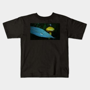 Yellow Mushroom and Droplet on a Leaf Kids T-Shirt